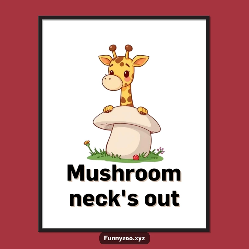 Funny Giraffe Mushroom Digital Art A Cheerful Peeking Print