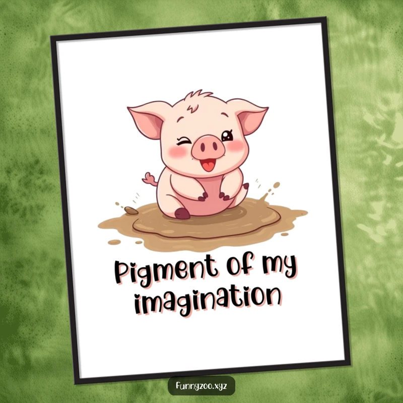 Funny piglet digital art print, character happily rolling in a mud puddle, printable wall decor, silly and joyful, instant funny gift.