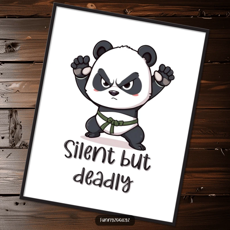 Funny panda digital art, determined squint, practicing martial arts poses, capturing intense focus and humorous dedication.