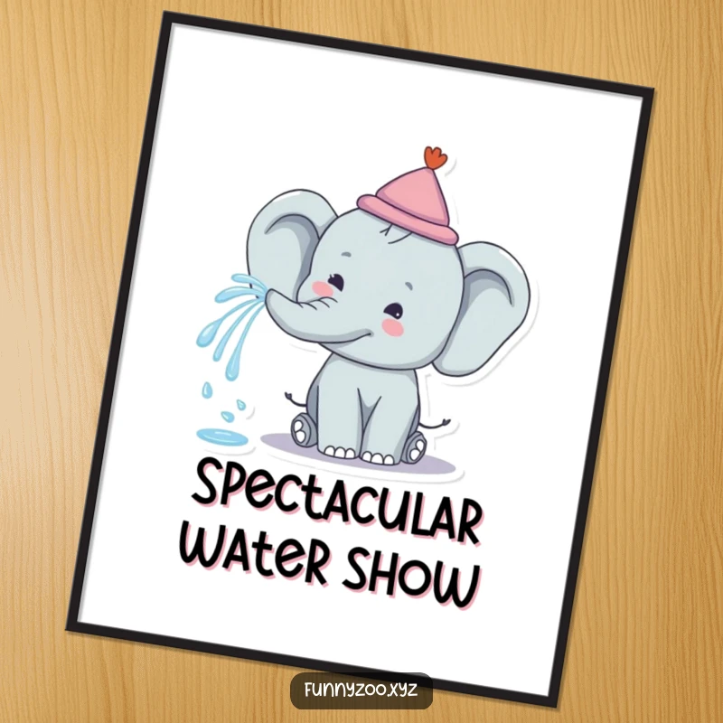 Funny Elephant Rainbow Spray Digital Art Print: A high-resolution image of a happy elephant spraying a rainbow, for colorful wall decor.