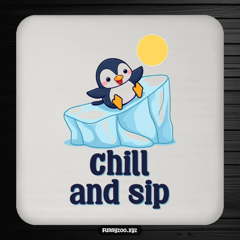 Funny Penguin Slide Coaster on a colorful iceberg, protecting surfaces with cheer and winter fun, a charming funny gift.