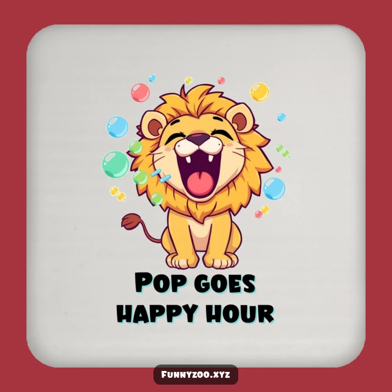 Funny Lion Bubbles Coaster: Playful Roar Drink Protector, Cute Funny Gift