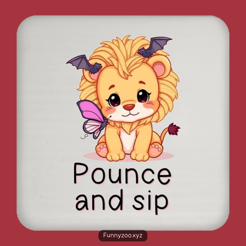 Funny Lion Cub Coaster: Protect Surfaces with Yarn Mane and Butterfly Play