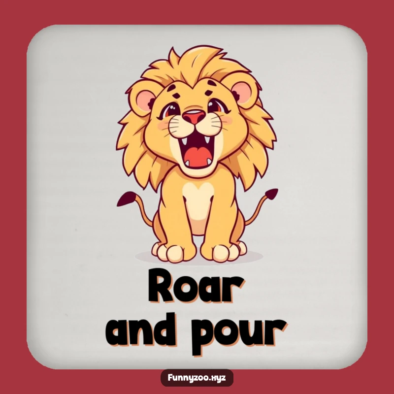 Funny Lion Cub Roar Drink Coaster: Fierce Protection, Humorous Gift Set
