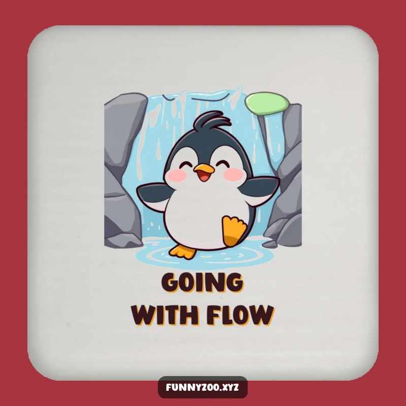Funny Penguin Waterfall Slide Coaster: Table Protector with Humor