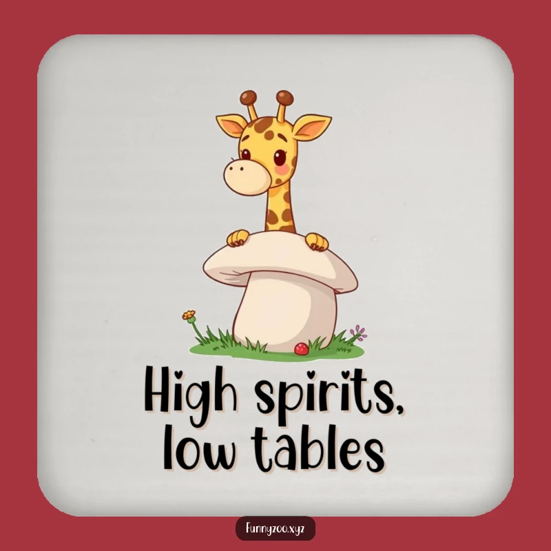 Funny Giraffe Mushroom Drink Coaster A Cheerful Peeking Coaster