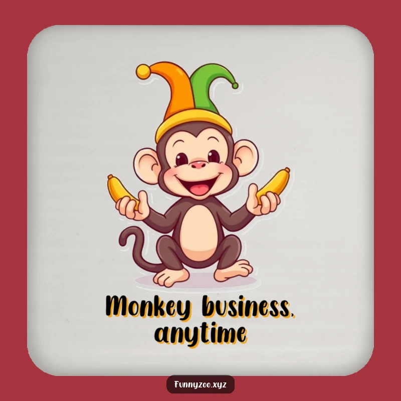 Funny Monkey Jester Drink Coaster A Banana Juggling Coaster