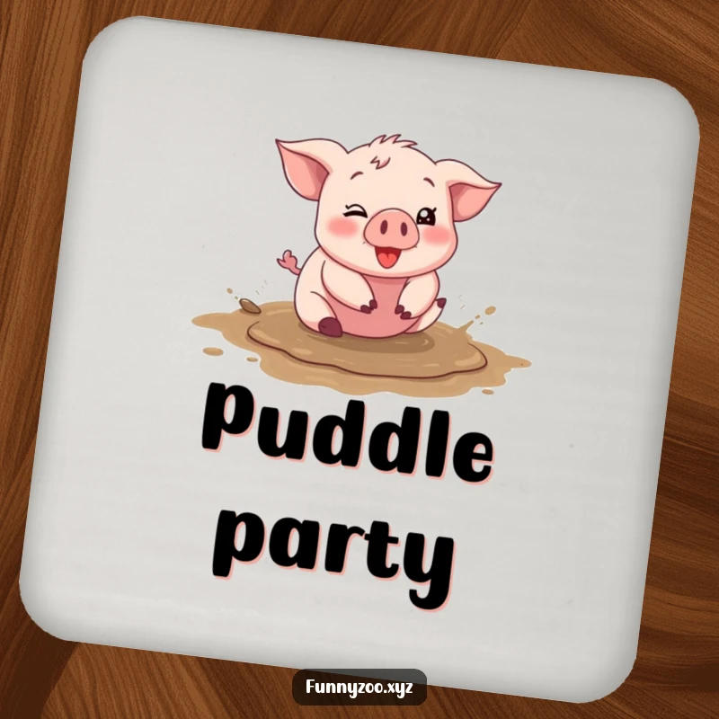 Funny piglet coaster, character happily rolling in a mud puddle, protects surfaces, silly home decor, unique funny gift.
