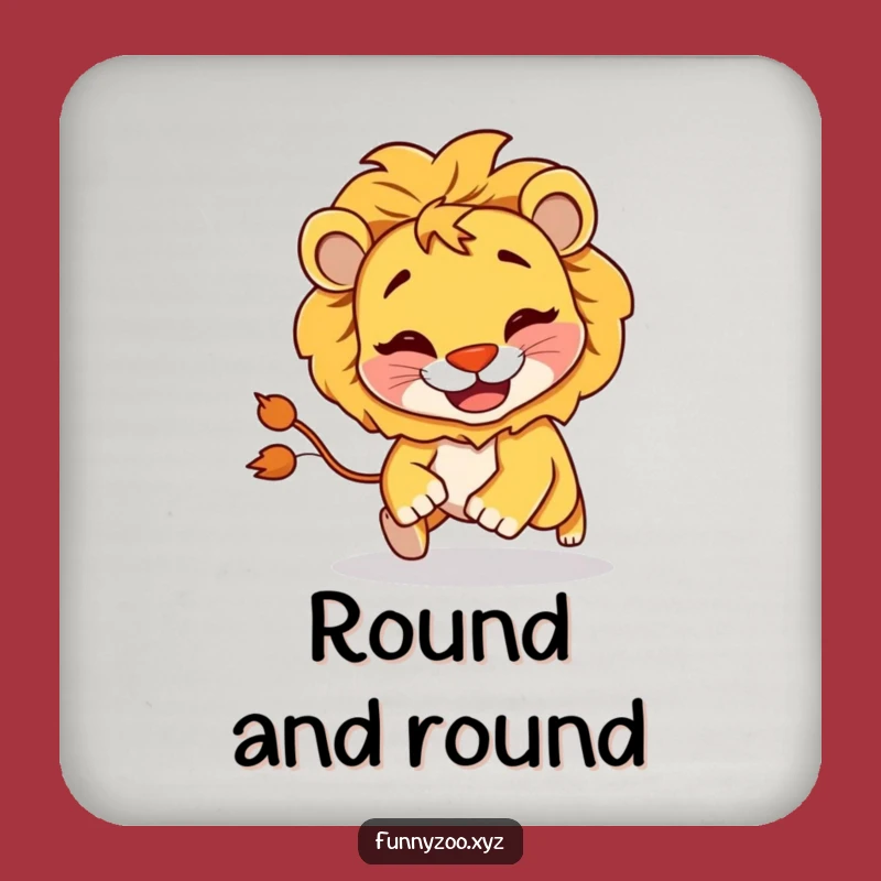 Funny Lion Chasing Tail Coaster: Goofy Table Protector