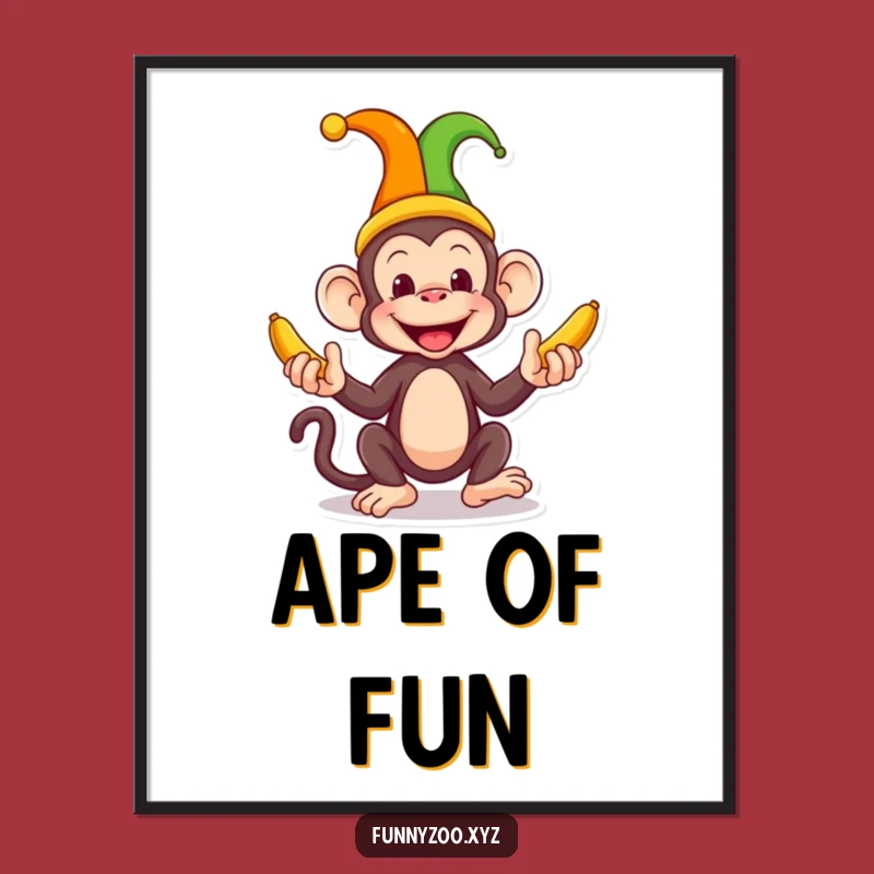 Funny Monkey Jester Poster A Silly Banana Juggling Art Print