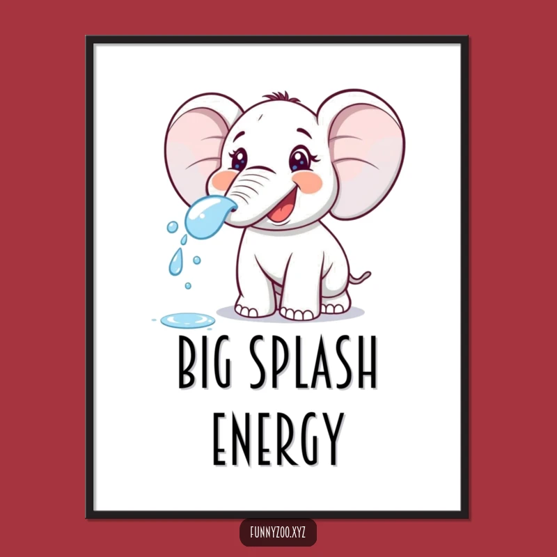 Funny Elephant Spraying Poster - Splashy Cartoon Wall Art, Decor Gift