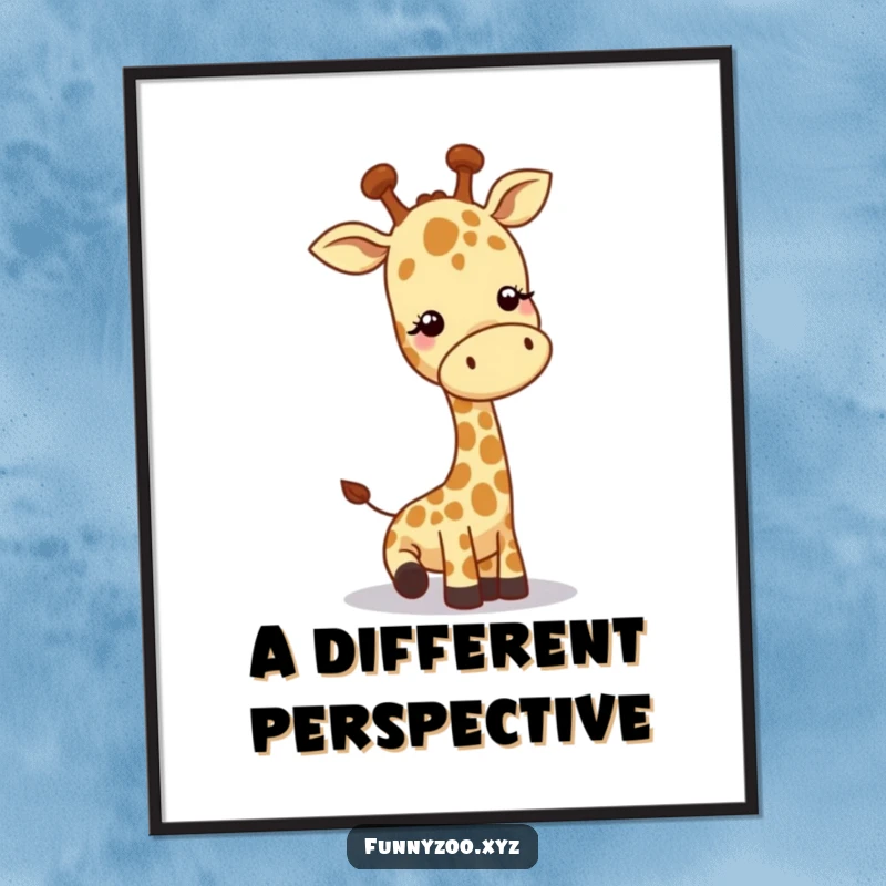 Funny giraffe poster, character lowering head to greet, playful wall art, adds humor, great funny gift.