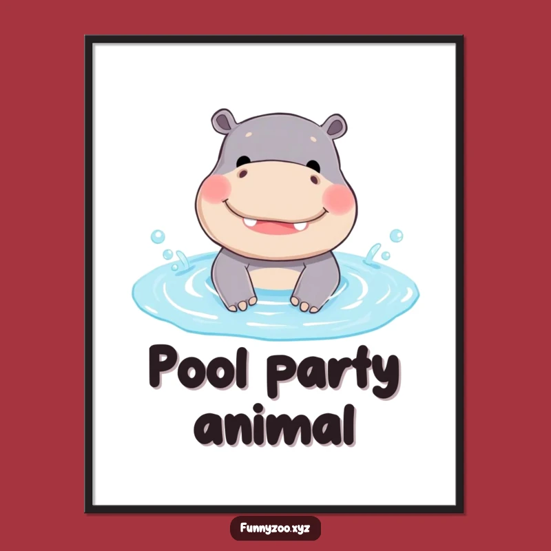 Funny Hippo Pool Splash Poster - Cheerful Animal Art, Perfect Funny Gift