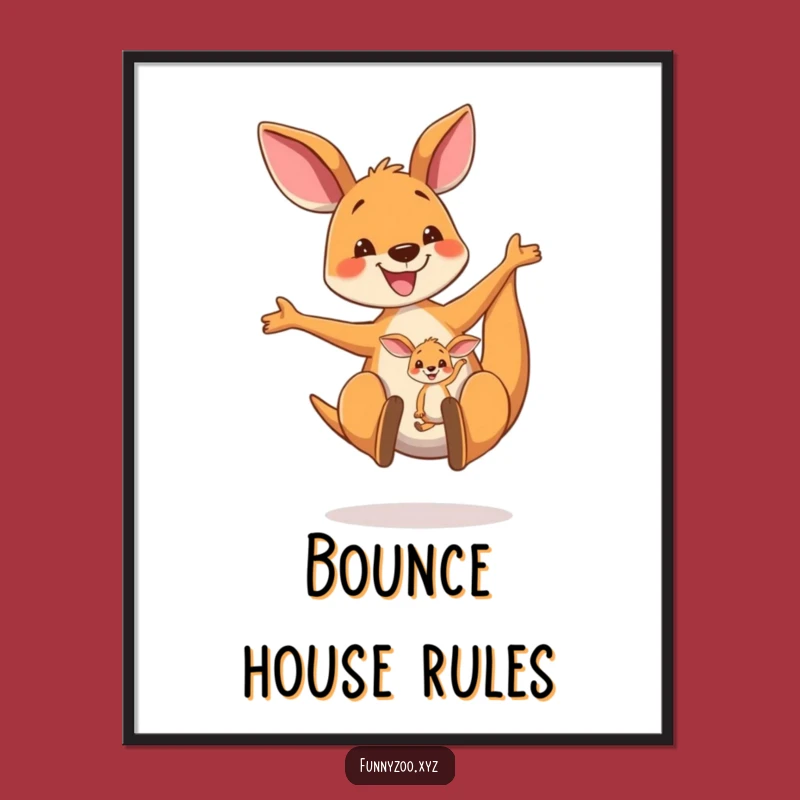 Funny Kangaroo Bounce Poster: Vibrant Mom & Joey Art, Uplifting Humorous Decor
