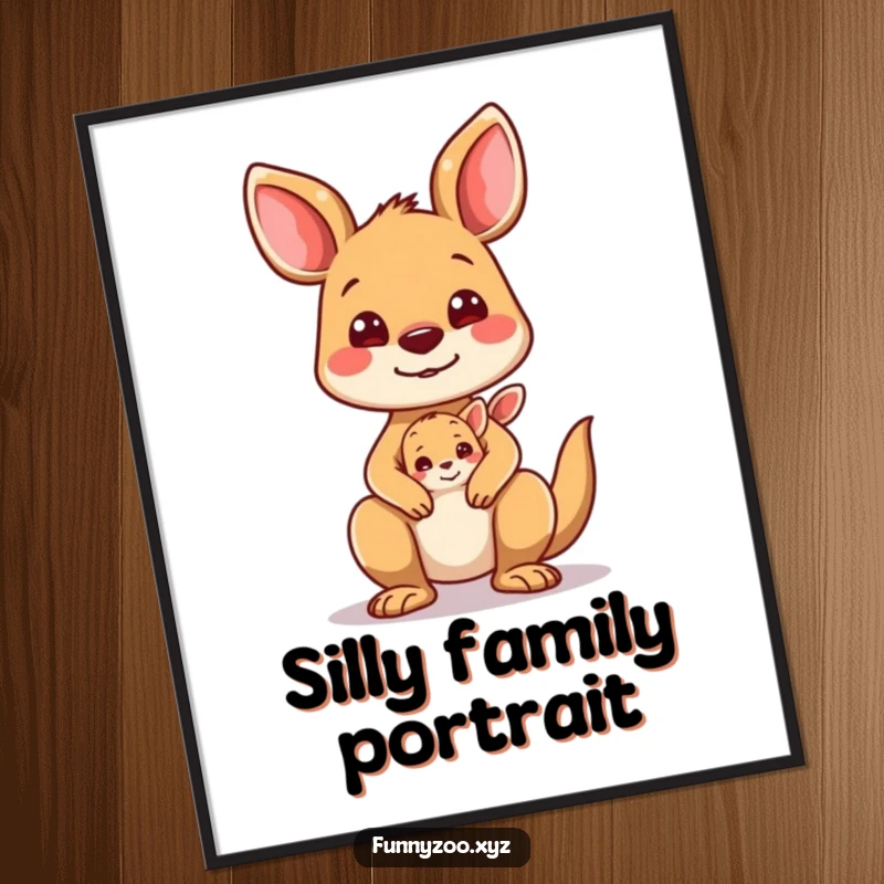 Funny Kangaroo Poster: A silly kangaroo and joey peeking out, making funny faces.