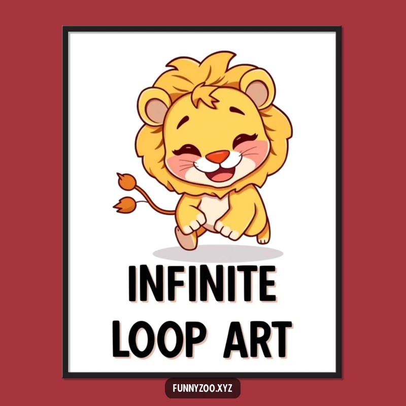 Funny Lion Chasing Tail Poster: Goofy Art for Hilarious Decor