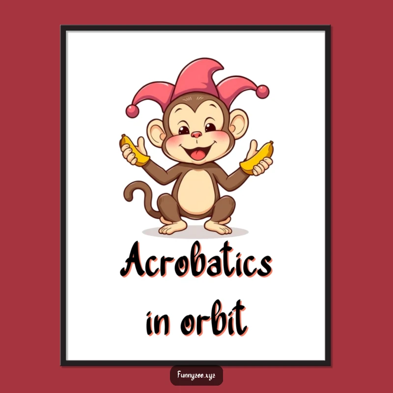 Funny Monkey Juggling Bananas Poster: Vibrant Jester Art for Humorous Gifts