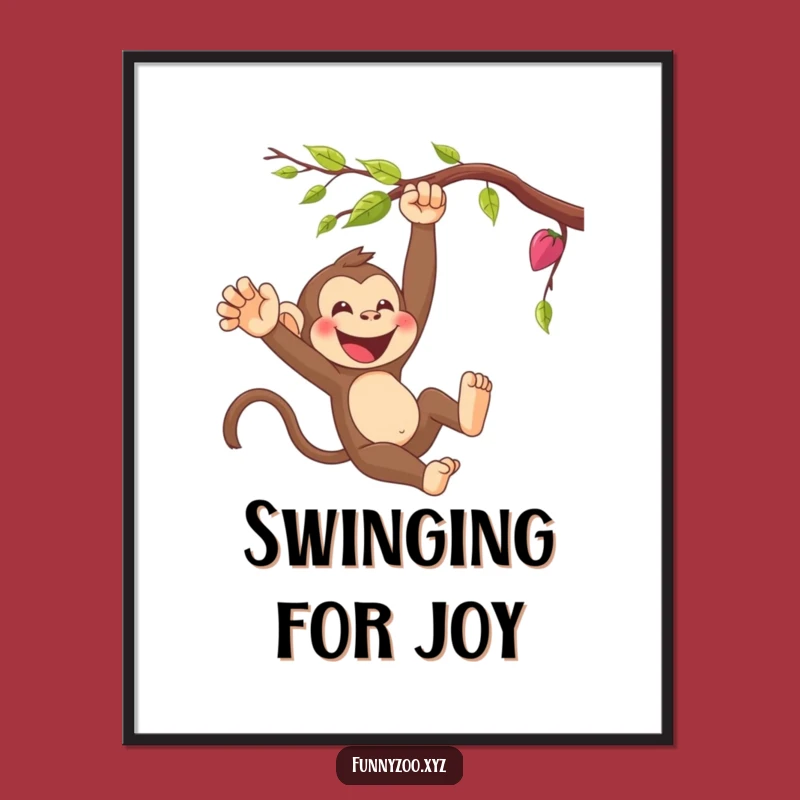Funny Monkey Swinging Poster - Vibrant Cartoon Wall Art, Hilarious Home Decor