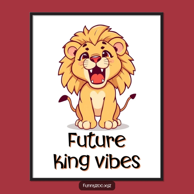 Funny Lion Cub Roar Poster: Determined Cub Art Print, Humorous Wall Decor