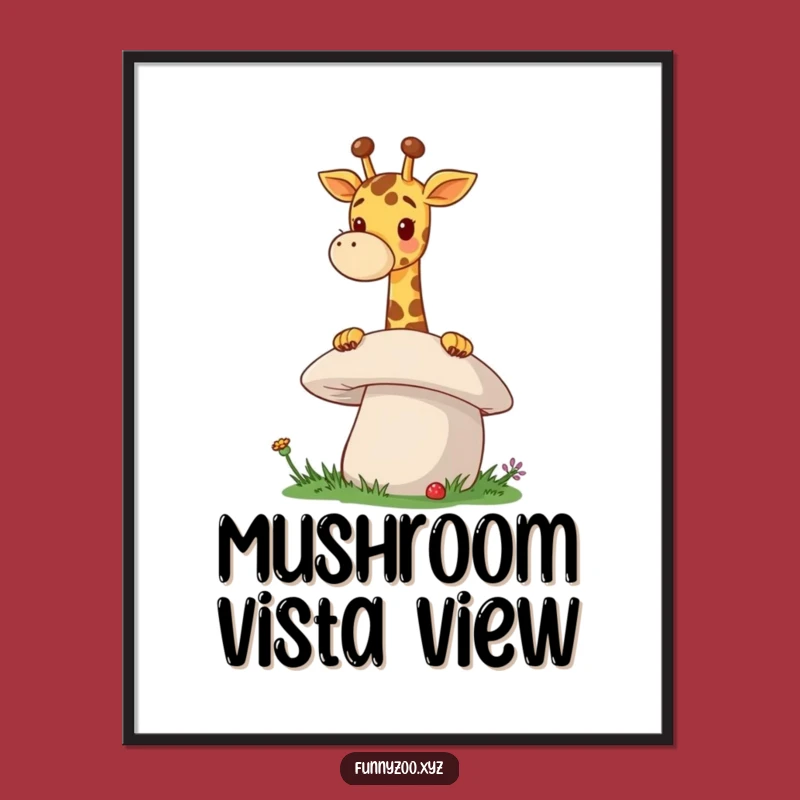 Funny Giraffe Mushroom Poster A Cheerful Peeking Art Print