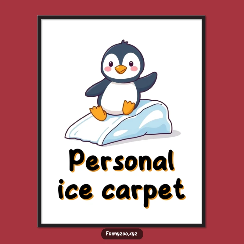 Funny Penguin Slide Poster: Arctic Amusement Art Print for Winter Lovers!