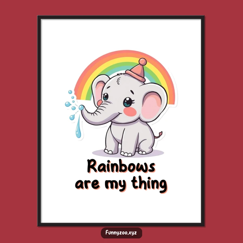 Funny Elephant Poster: Rainbow Trunk Art - Delightful Wall Decor Funny Gift!