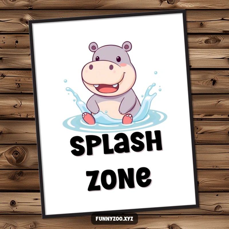 Funny Poster of a jolly hippo character enthusiastically splashing in water, a lively and humorous aquatic-themed artwork for wall decoration.