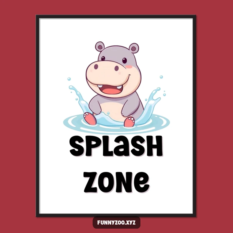 Funny Hippo Splash Art Poster: Joyful Character Illustration for Wall Decor Gift