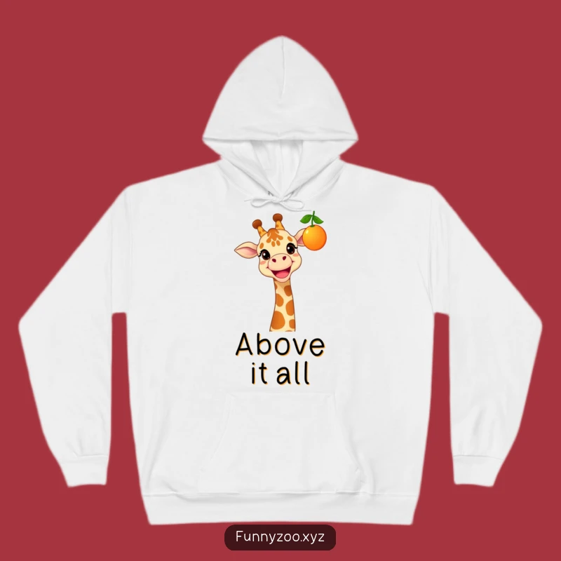 Funny Cheerful Giraffe Hoodie: Cozy High-Reach Fun with a Grinning Fruit-Snatcher