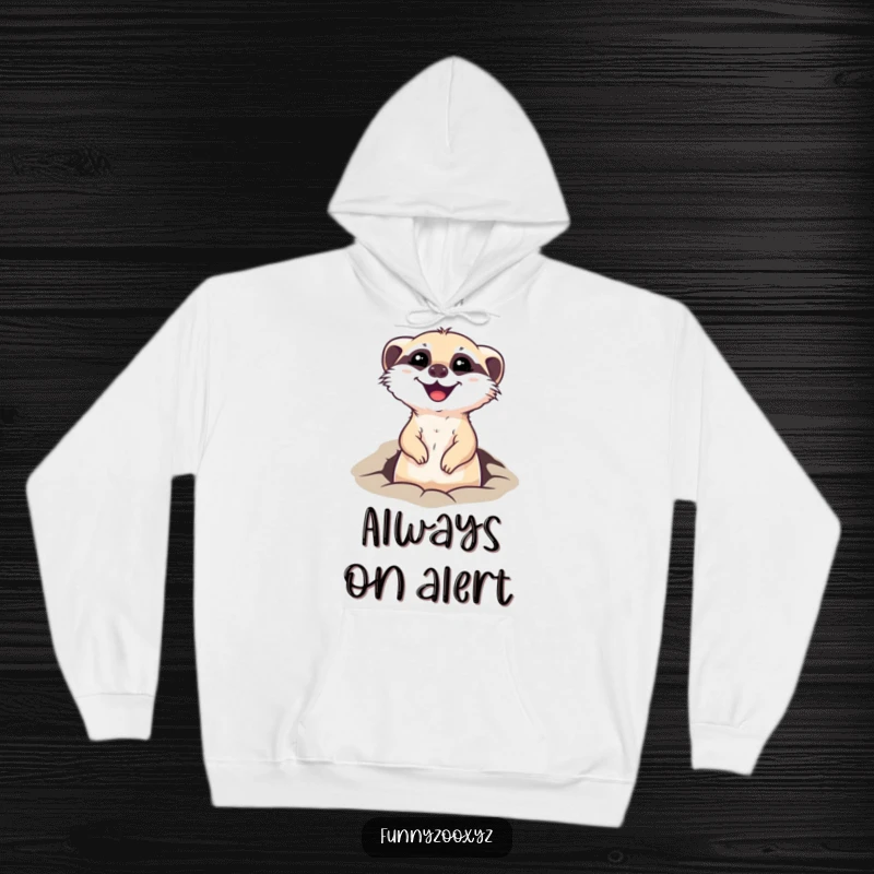 Funny hoodie with a happy meerkat peeking out of a hole, offering warmth and a touch of playful watchfulness.