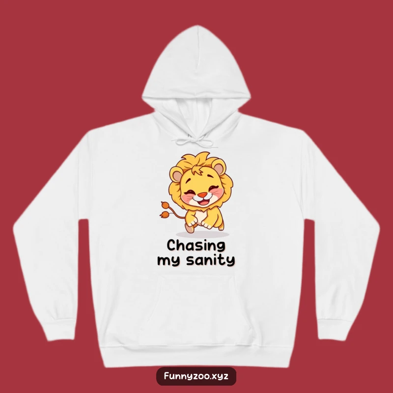 Funny Lion Chasing Tail Hoodie: Cozy Goofy Character Sweatshirt