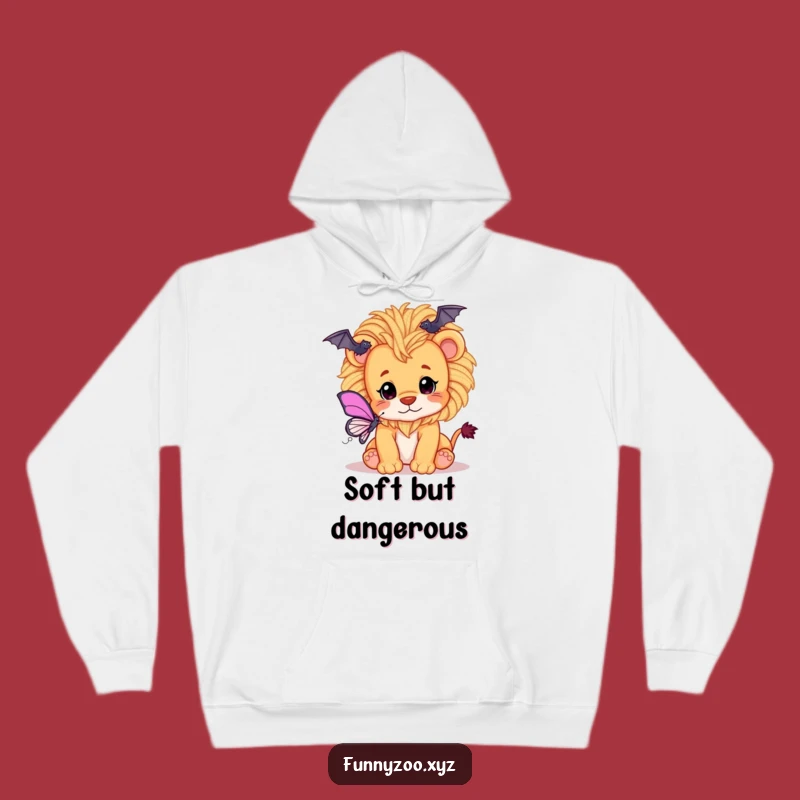 Funny Lion Cub Hoodie: Cozy Playtime with Yarn Mane and Butterfly Chase
