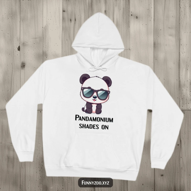 Funny panda hoodie featuring a cute bear wearing oversized sunglasses, exuding a cool and relaxed vibe.