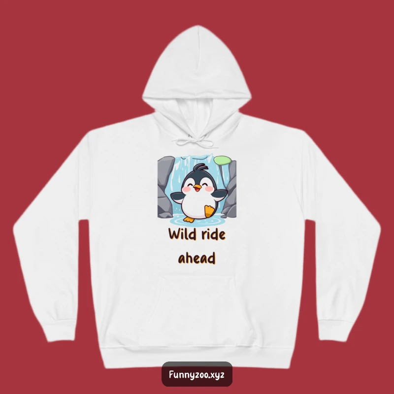 Funny Penguin Waterfall Slide Hoodie: Cozy Surprise Character Sweatshirt