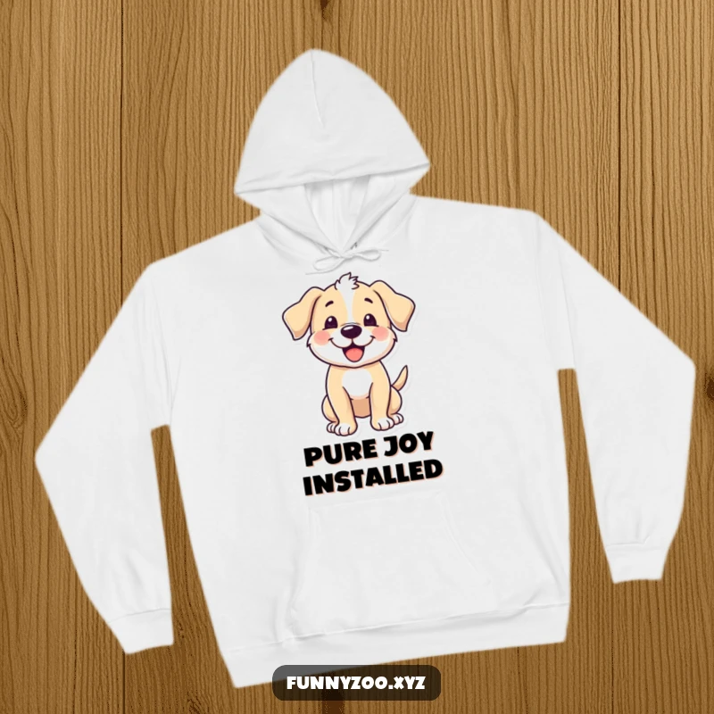 Funny puppy hoodie, character excitedly wagging its tail, cozy and warm, excellent funny gift.