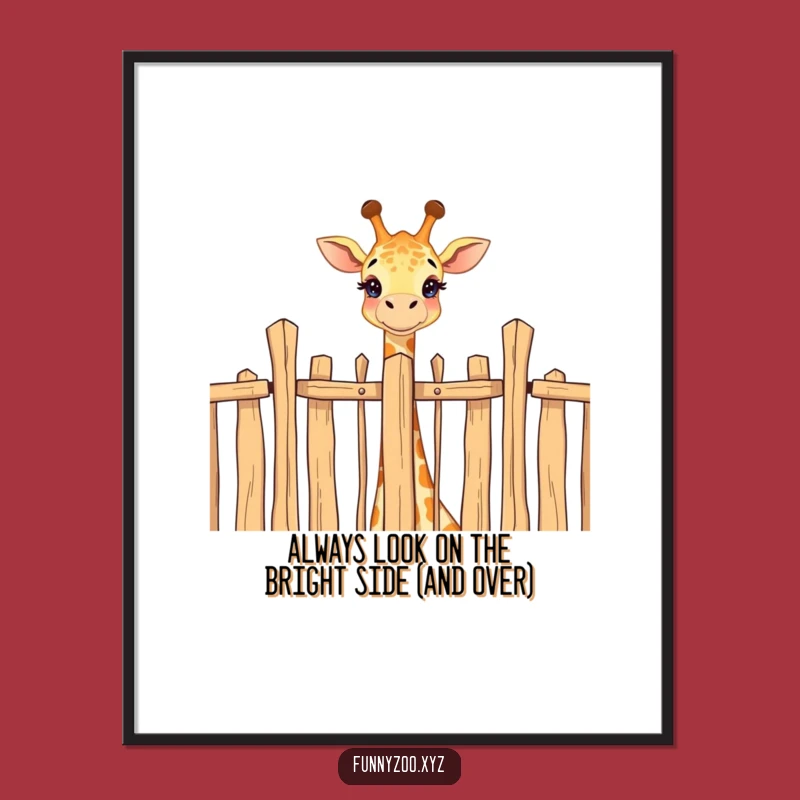 Free Printable Wall Art: Happy Giraffe Over Fence Funny Downloadable Decor