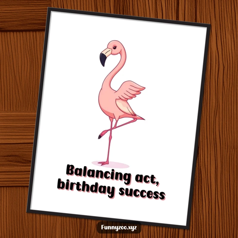 Funny Free Printable Wall Art: Wobbly flamingo attempting a handstand, adding a touch of quirky humor to decor.