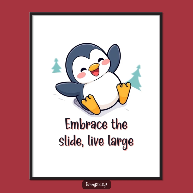 Funny Free Printable Wall Art: Penguin Snowy Slide - Quirky Downloadable Art