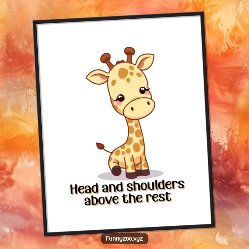 Funny Free Printable wall art featuring a goofy giraffe artistically lowering its head in a playful, welcoming stance.