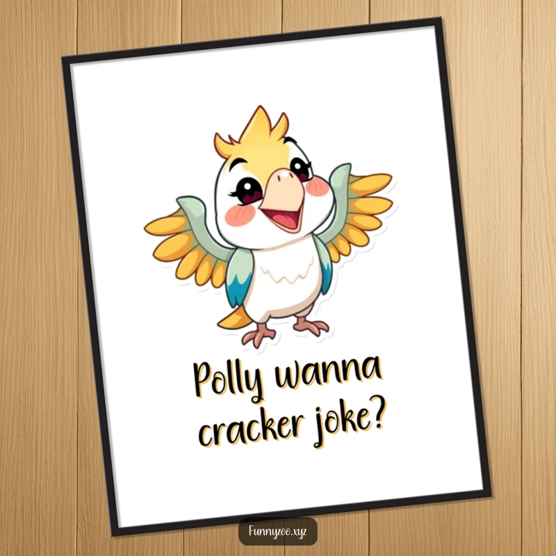 Funny Free Printable wall art showcasing a mischievous parrot with an enormous grin, adding a tropical flair.