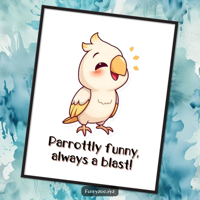 Funny Free Printable Wall Art: A smiling parrot character in the act of mimicking a funny sound, creating a humorous and lively decor piece.