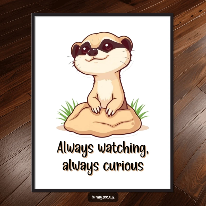 Funny Free Printable Wall Art: Curious meerkat character popping its head up from a burrow, observing.