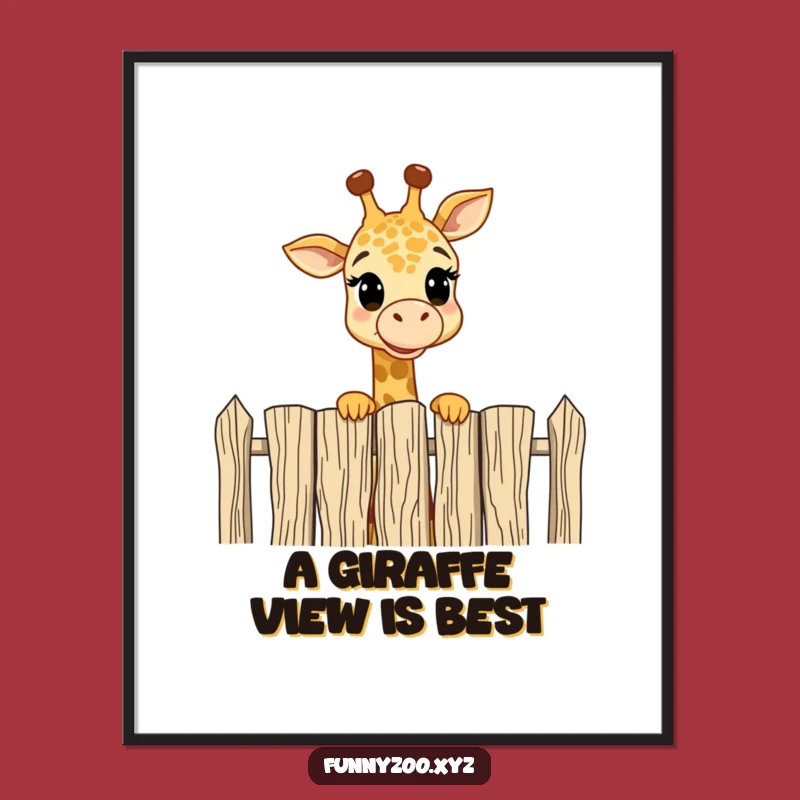 Funny Free Printable Wall Art: Giraffe Peeking Over Fence Downloadable Art