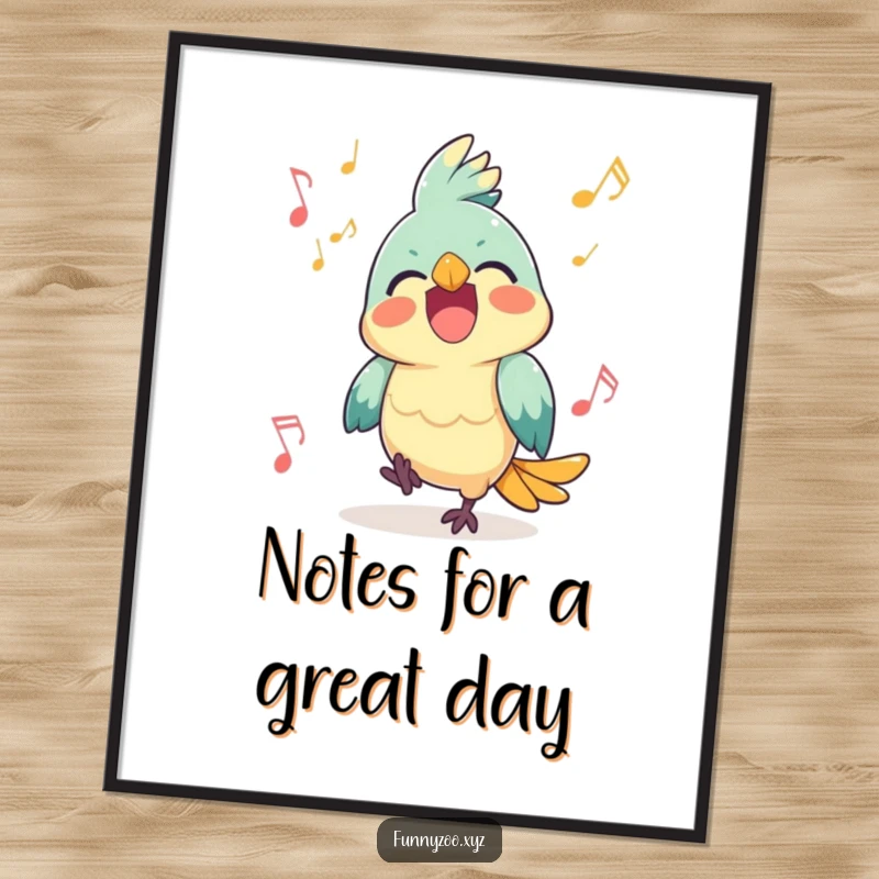 Funny Free Printable Wall Art: Happy Parrot Squawking Joyfully, Surrounded by Floating Musical Notes