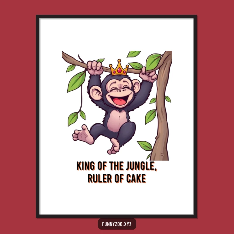 Free Printable Wall Art: Giggling Crowned Chimp - Hilarious Jungle Decor Downloadable