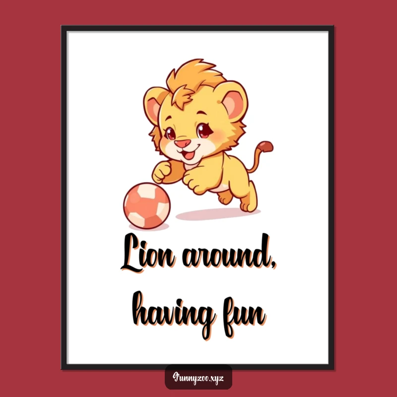Funny Free Printable Wall Art: Lion Cub Pounce - Playful Downloadable Decor!
