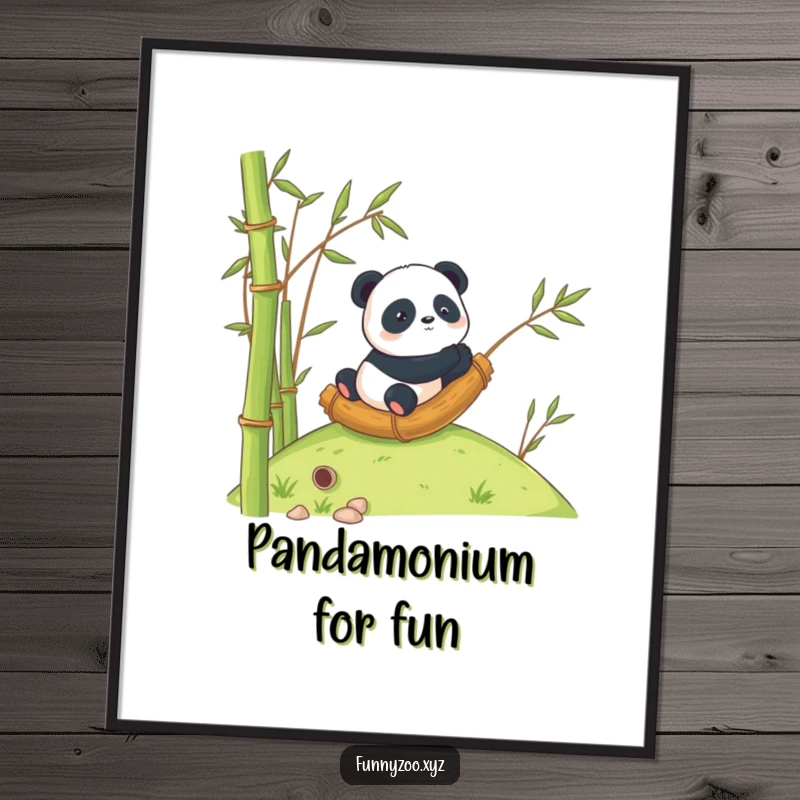 Funny Free Printable Wall Art: Curious Panda Rolling Down a Hill Inside a Giant Bamboo Stalk