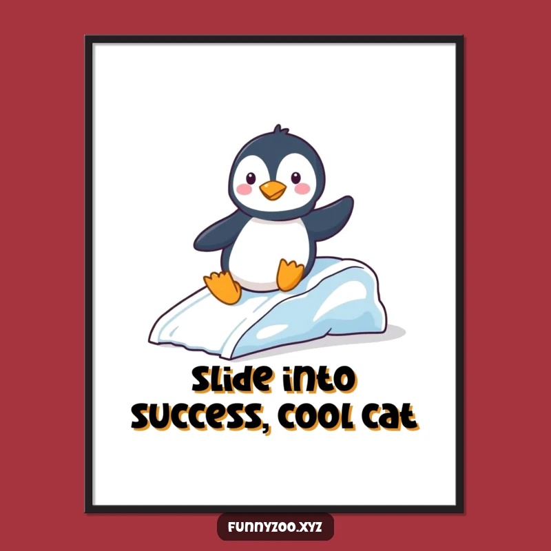 Funny Free Printable Wall Art: Penguin Sliding Down Ice Downloadable Art