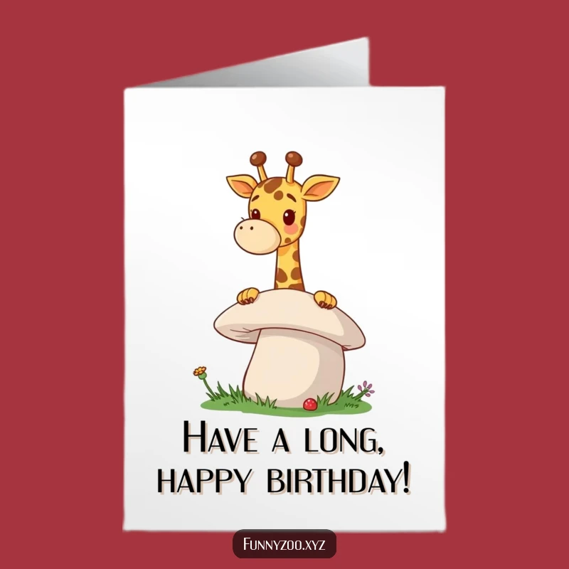 Free Printable Birthday Card: Giraffe Peeks Over Mushroom, Fun DIY Gift!