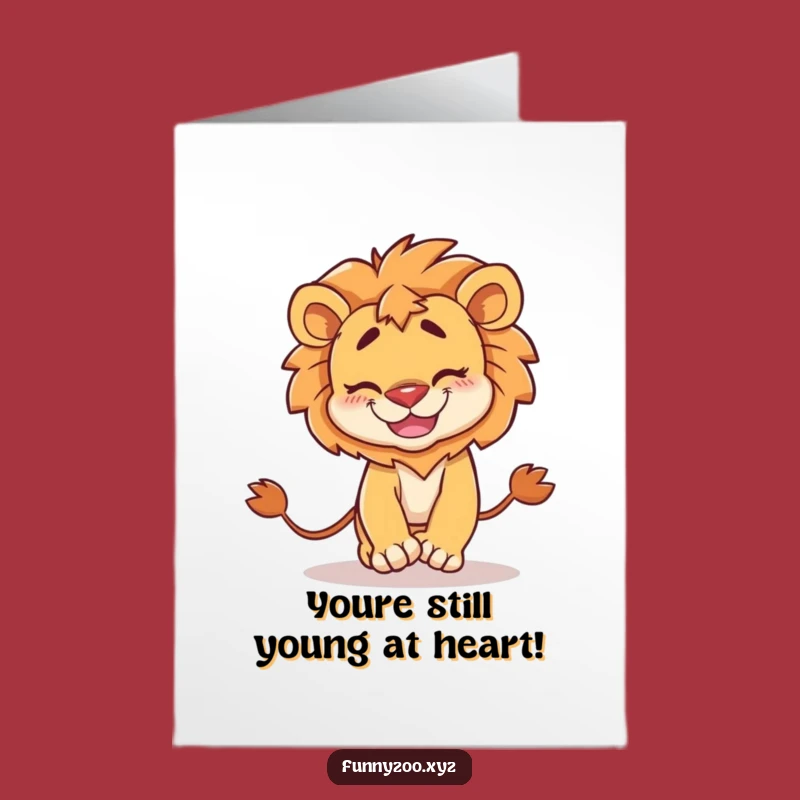 Free Printable Funny Birthday Card Lion Chasing Tail, Hilarious Downloadable Greeting
